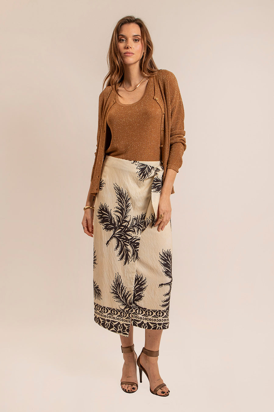 Gilet lurex boutonné caramel | Elora