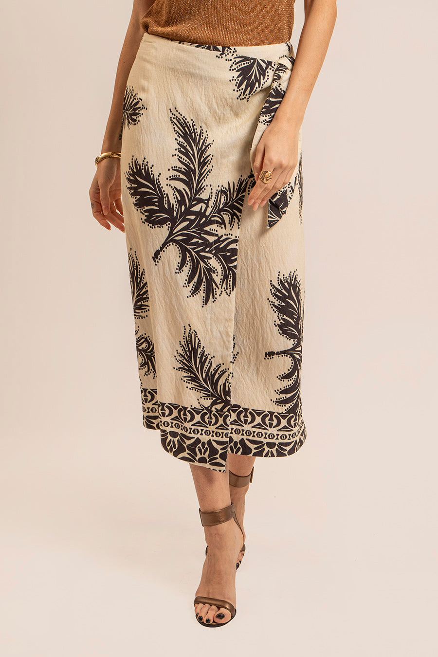 Jupe paréo beige et noire | Elora