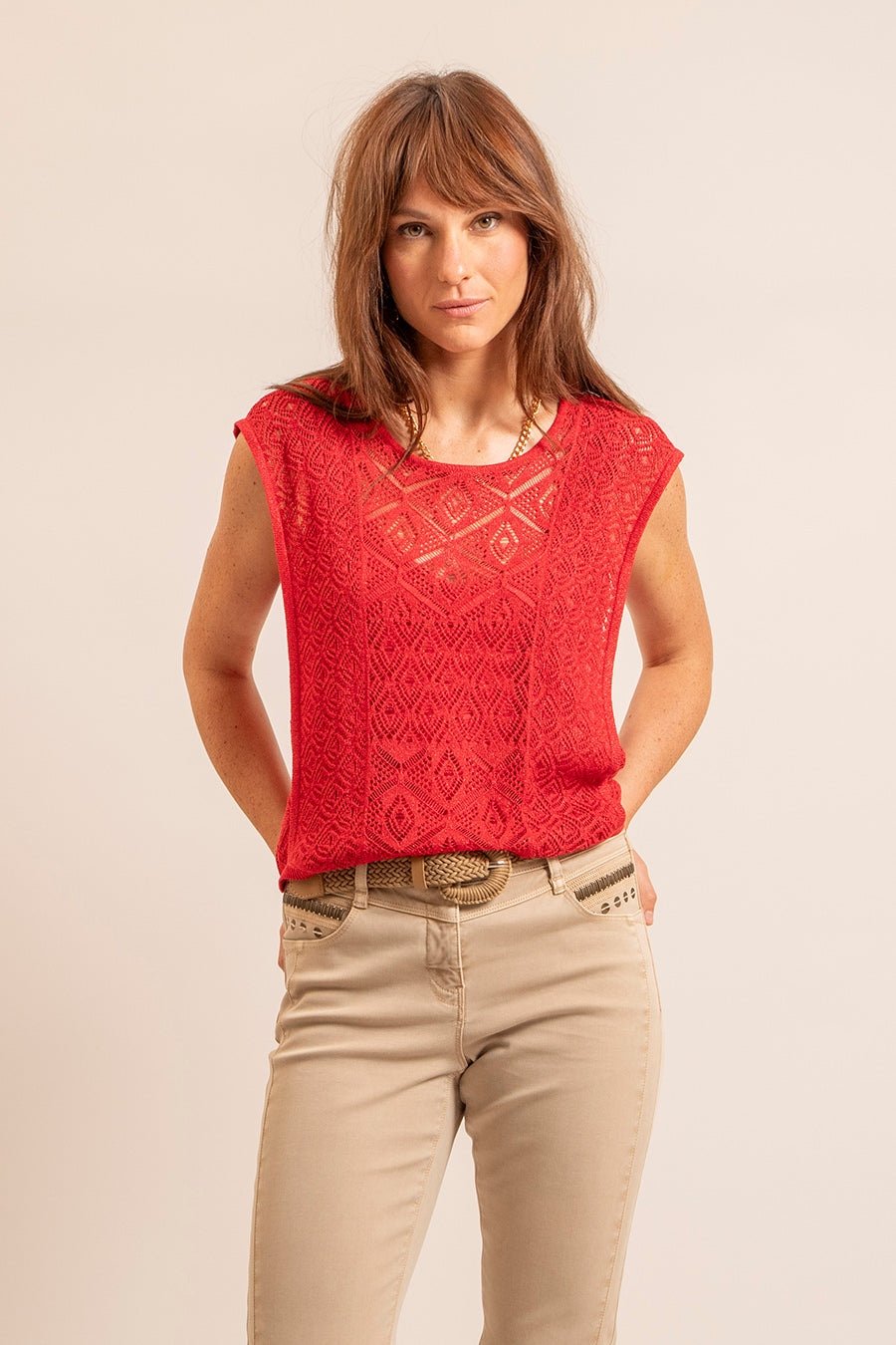 Pull façon dentelle rouge | Elora