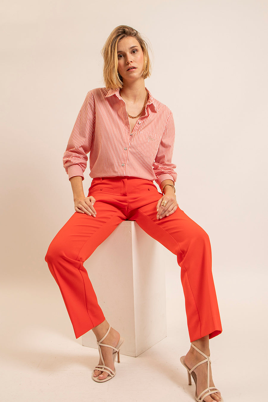 Pantalon tailleur infroissable orange | Elora
