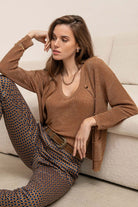 Gilet lurex boutonné caramel | Elora