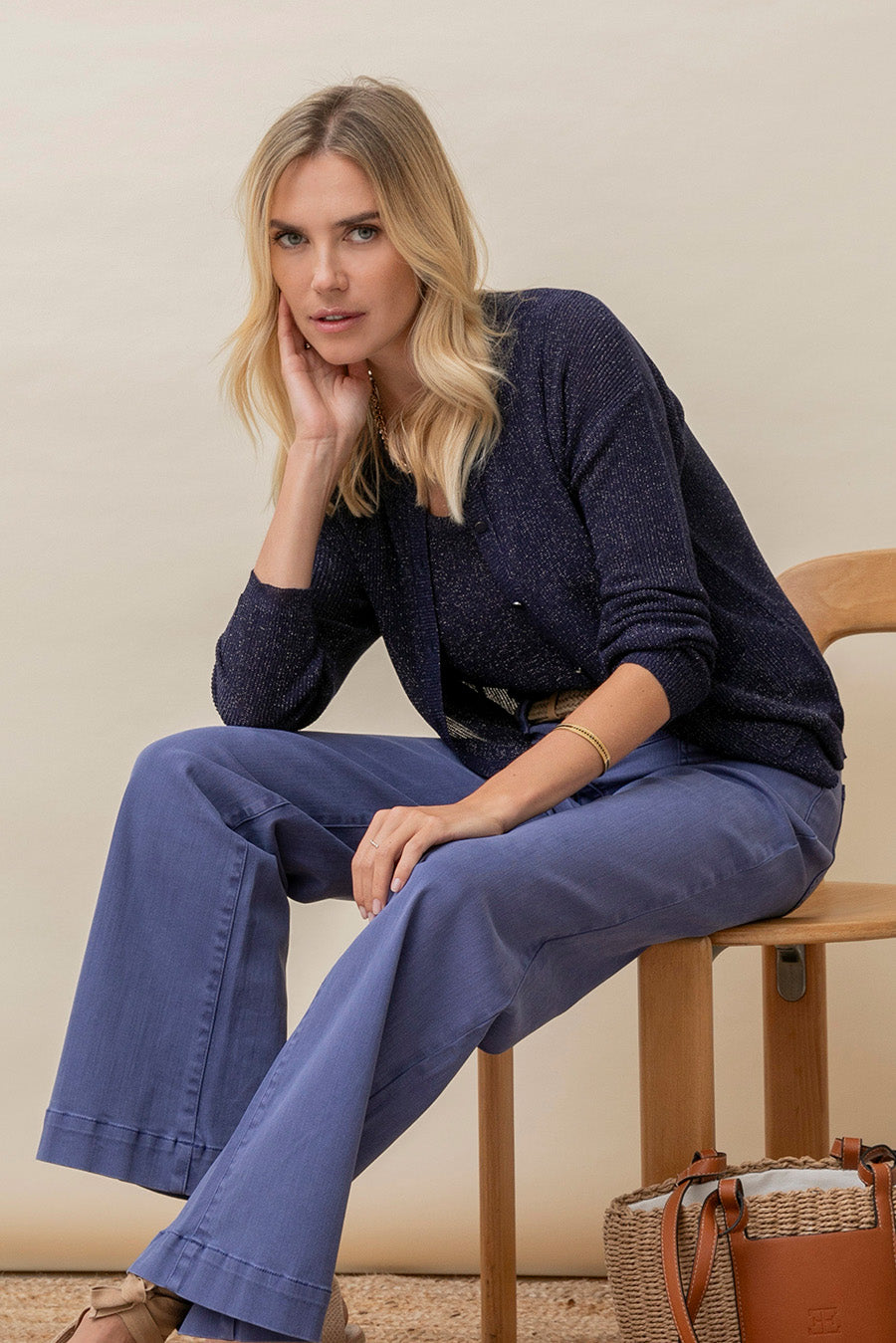 Gilet lurex boutonné navy | Elora