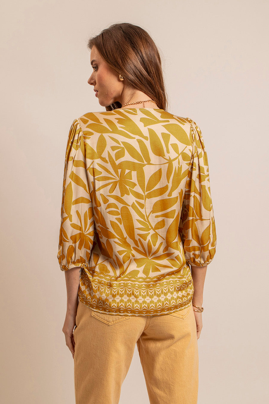 Blouse imprimé écru et ocre | Elora