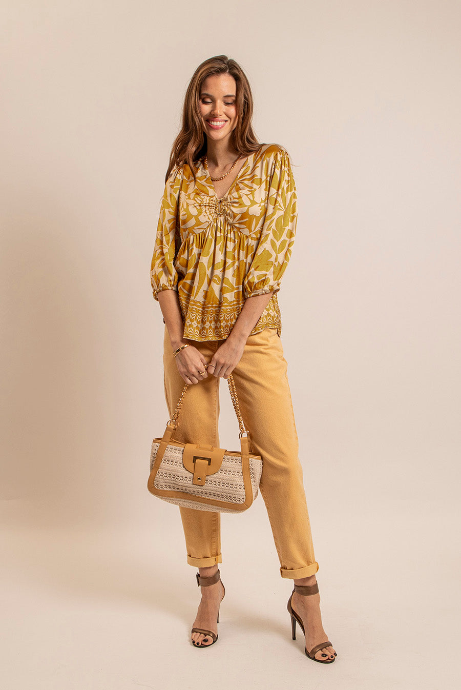 Blouse imprimé écru et ocre | Elora