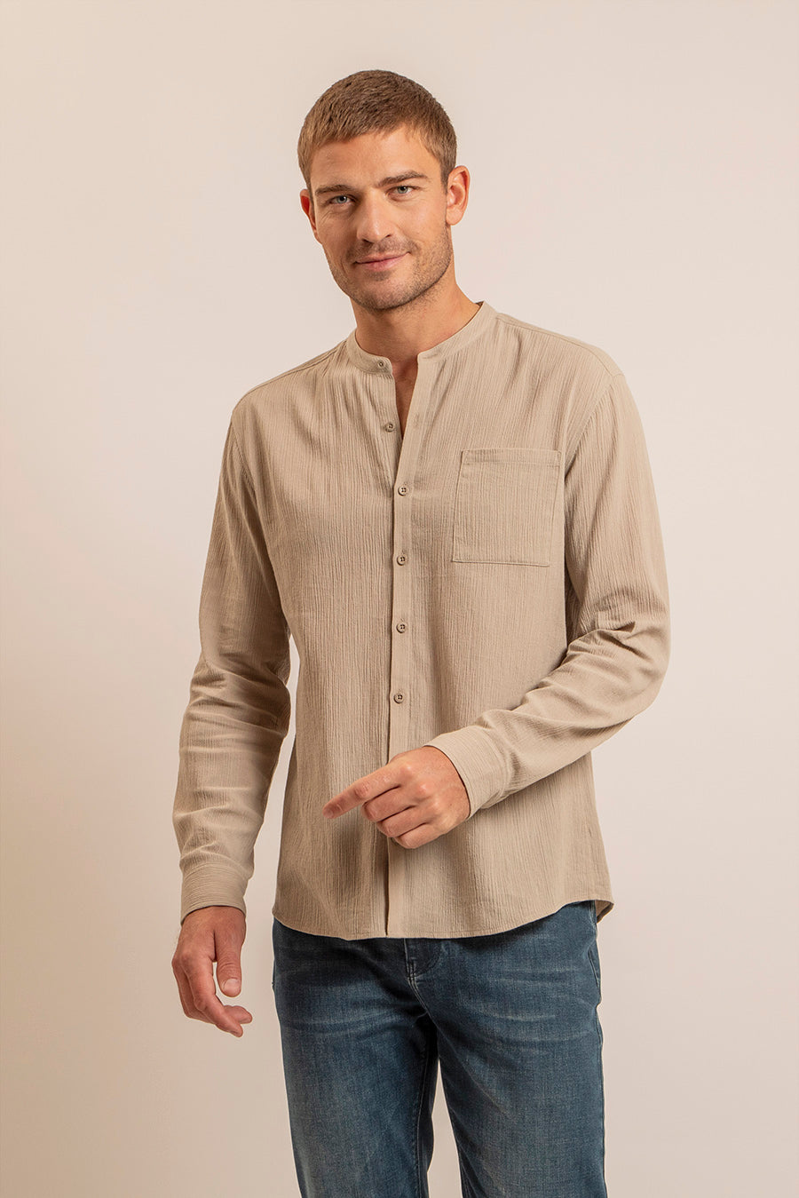 Chemise col mao kaki clair | Elora