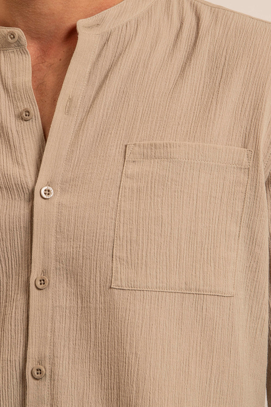 Chemise col mao kaki clair | Elora