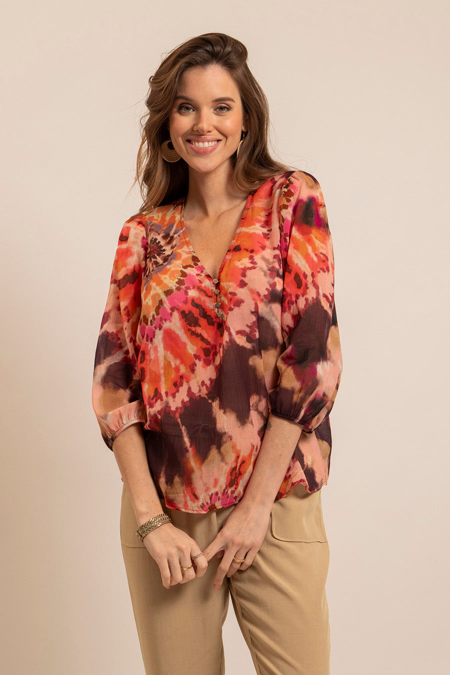 Blouse tie and dye rose et brique | Elora