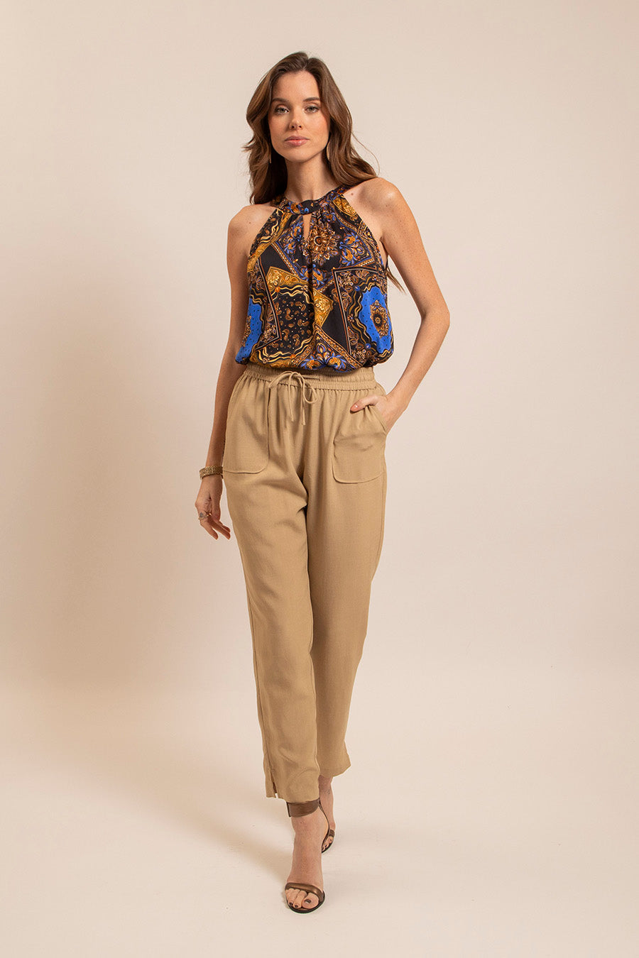 Pantalon en lin beige | Elora