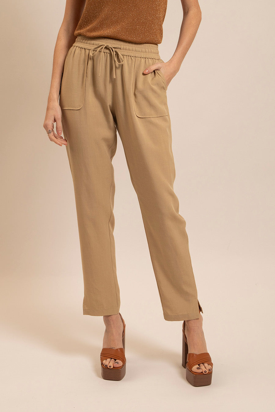 Pantalon en lin beige | Elora