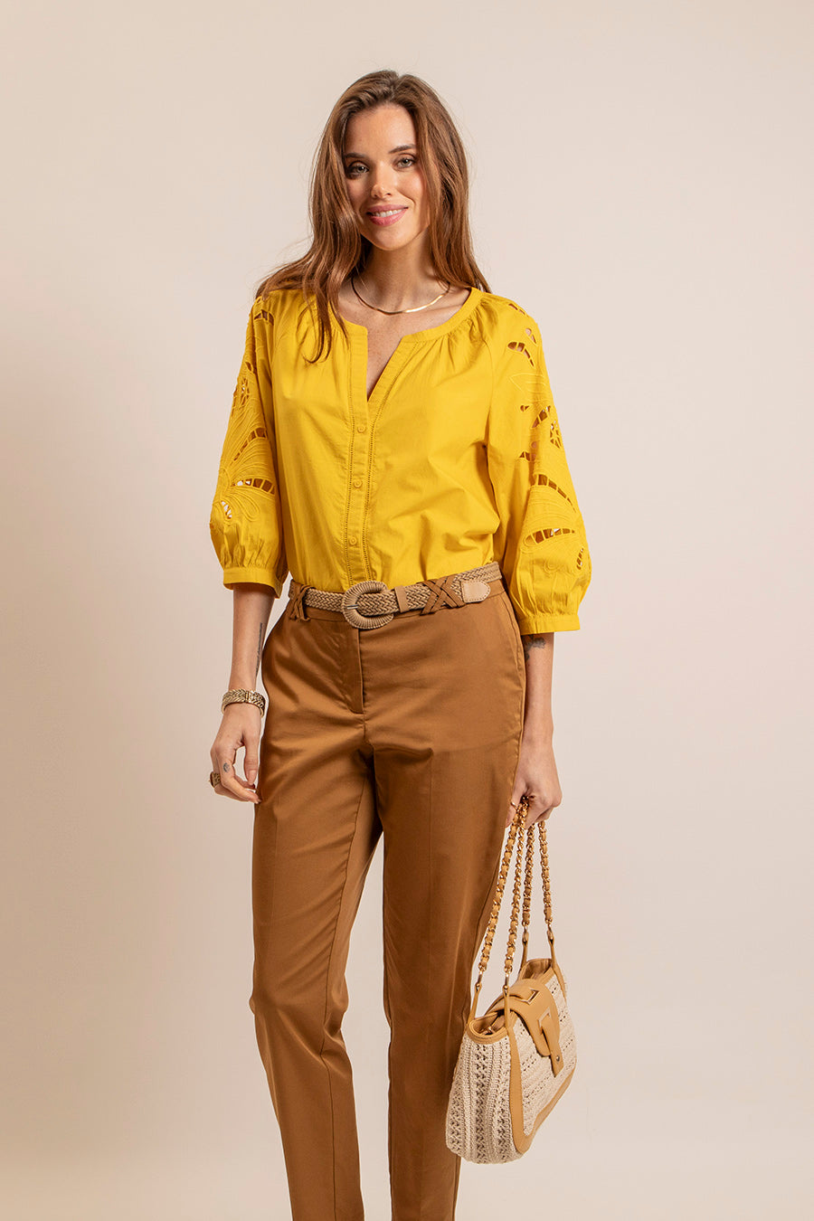 Blouse bohème en coton jaune | Elora