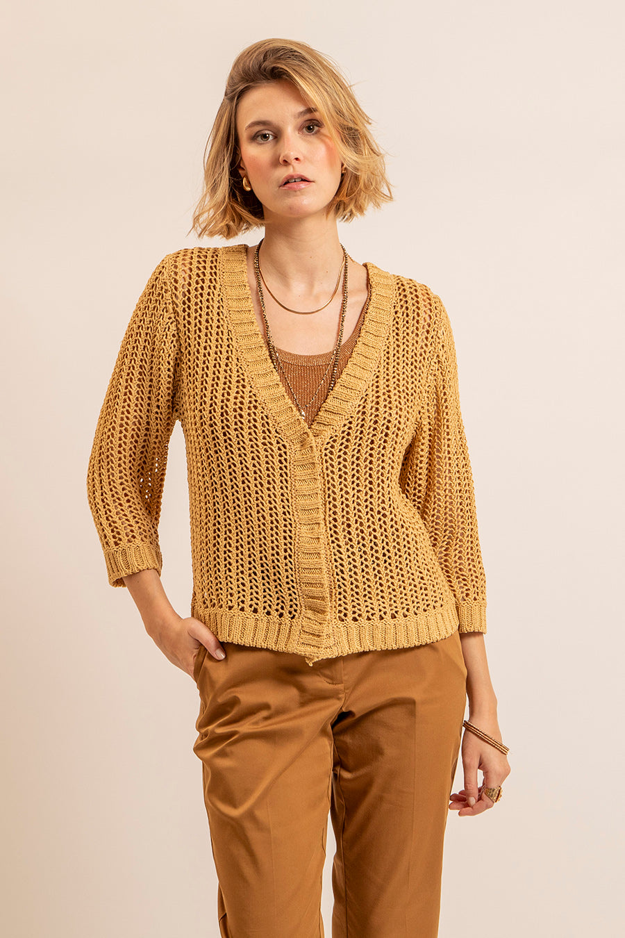 Gilet maille filet ocre | Elora