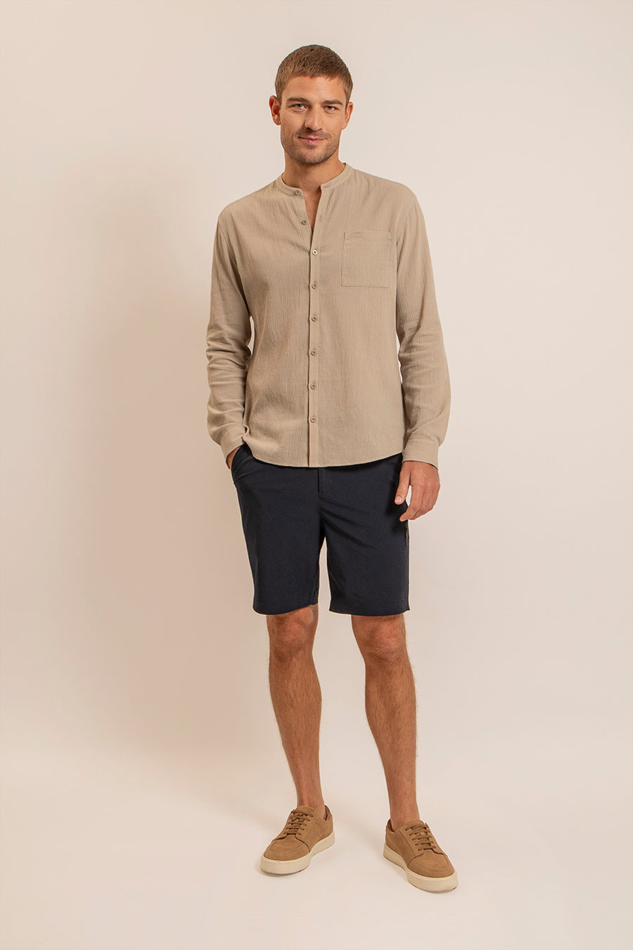 Chemise col mao kaki clair | Elora