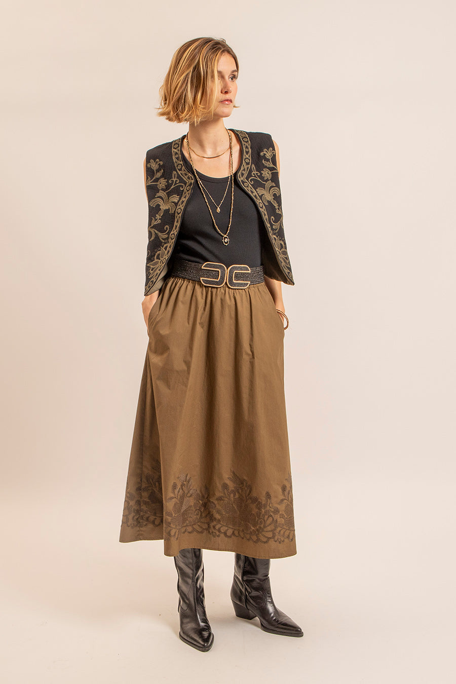 Jupe corolle olive | Elora