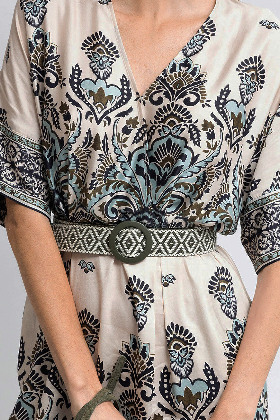 Ceinture bi matières kaki | Elora