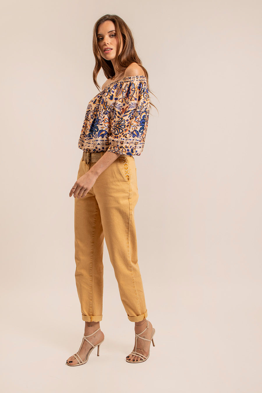 Pantalon large coloris paille | Elora