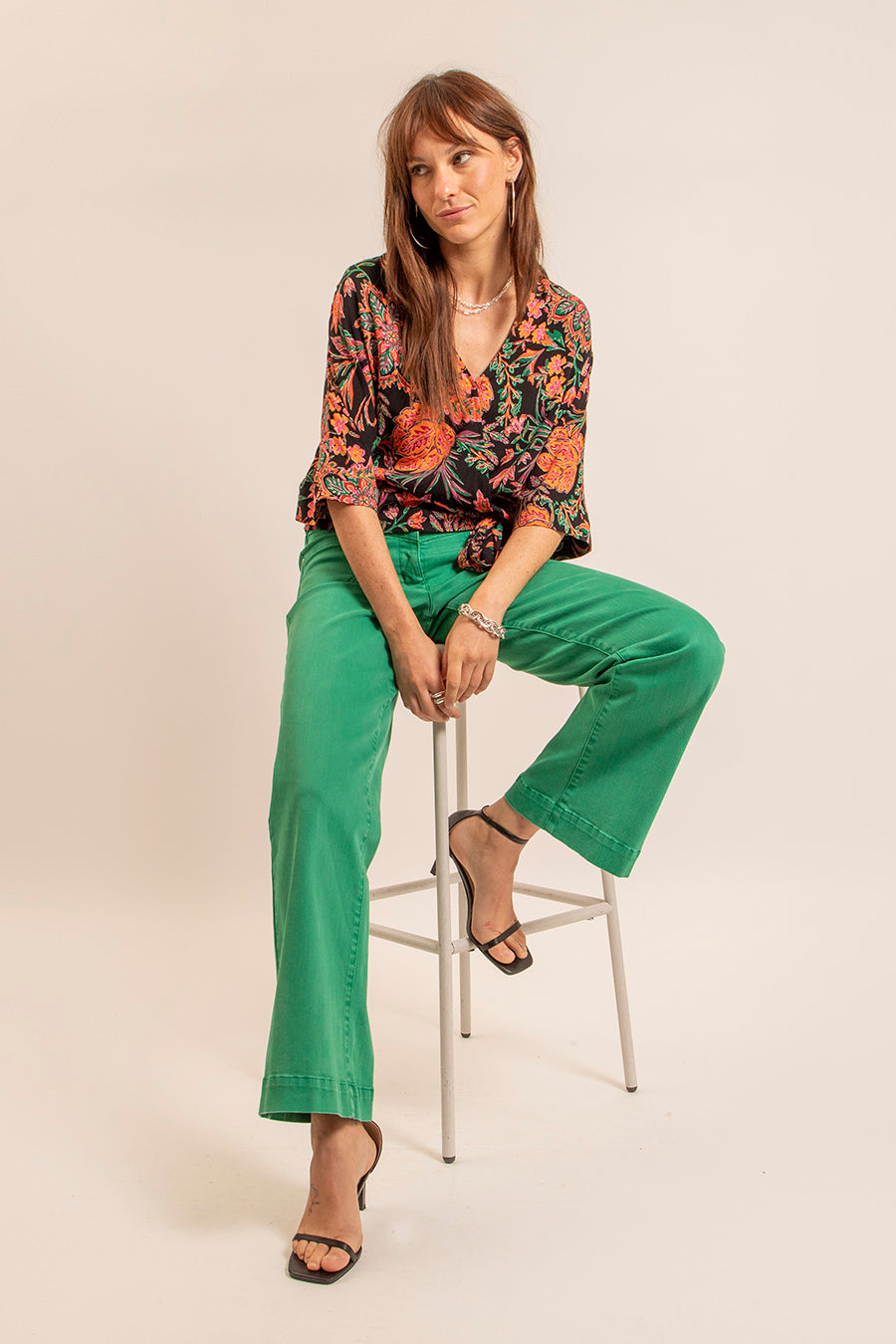 Pantalon évasé vert | Elora