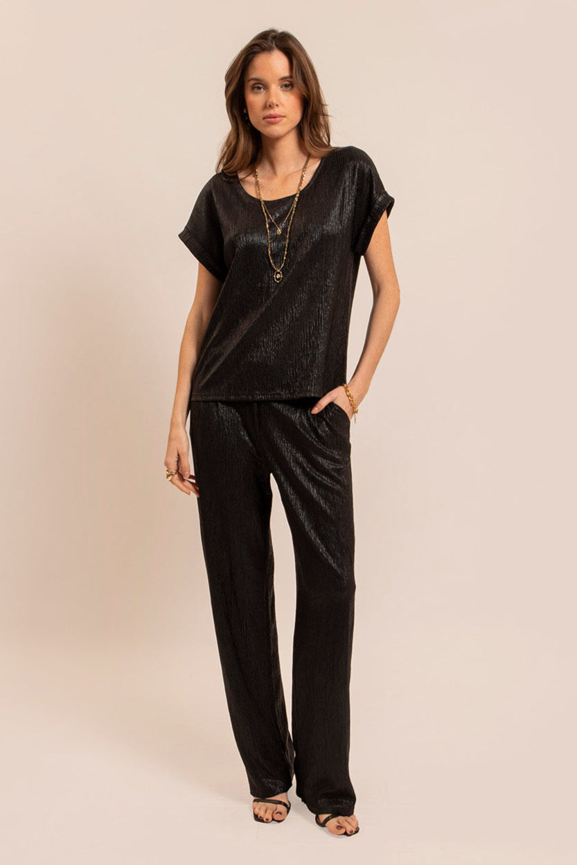 Tee-Shirt effet métallisé noir | Elora