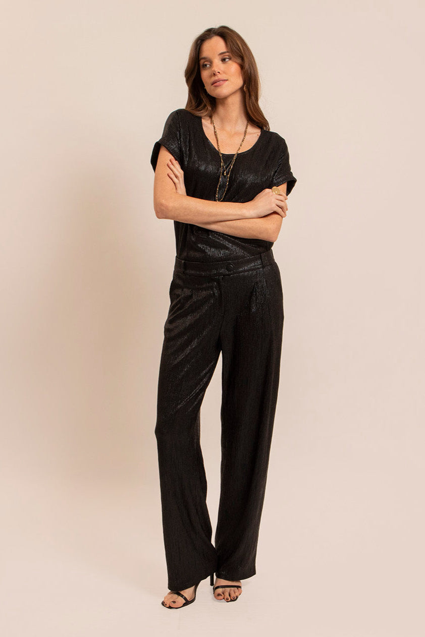 Pantalon effet métallisé noir | Elora