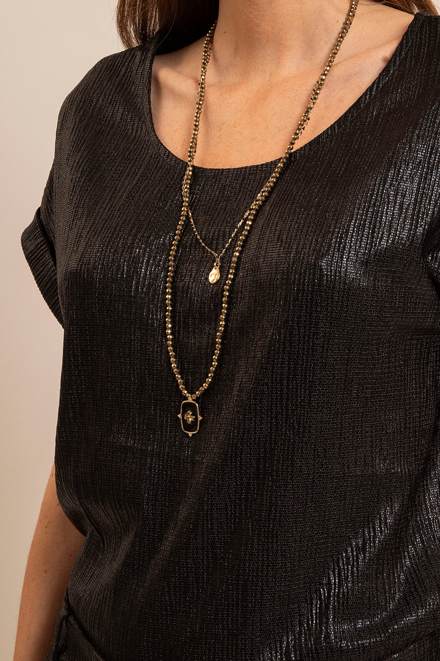 Tee-Shirt effet métallisé noir | Elora