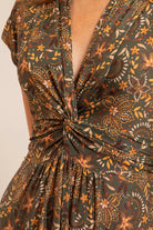 Robe longue infroissable kaki et ocre | Elora