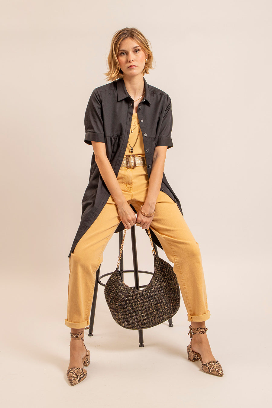 Pantalon large coloris paille | Elora