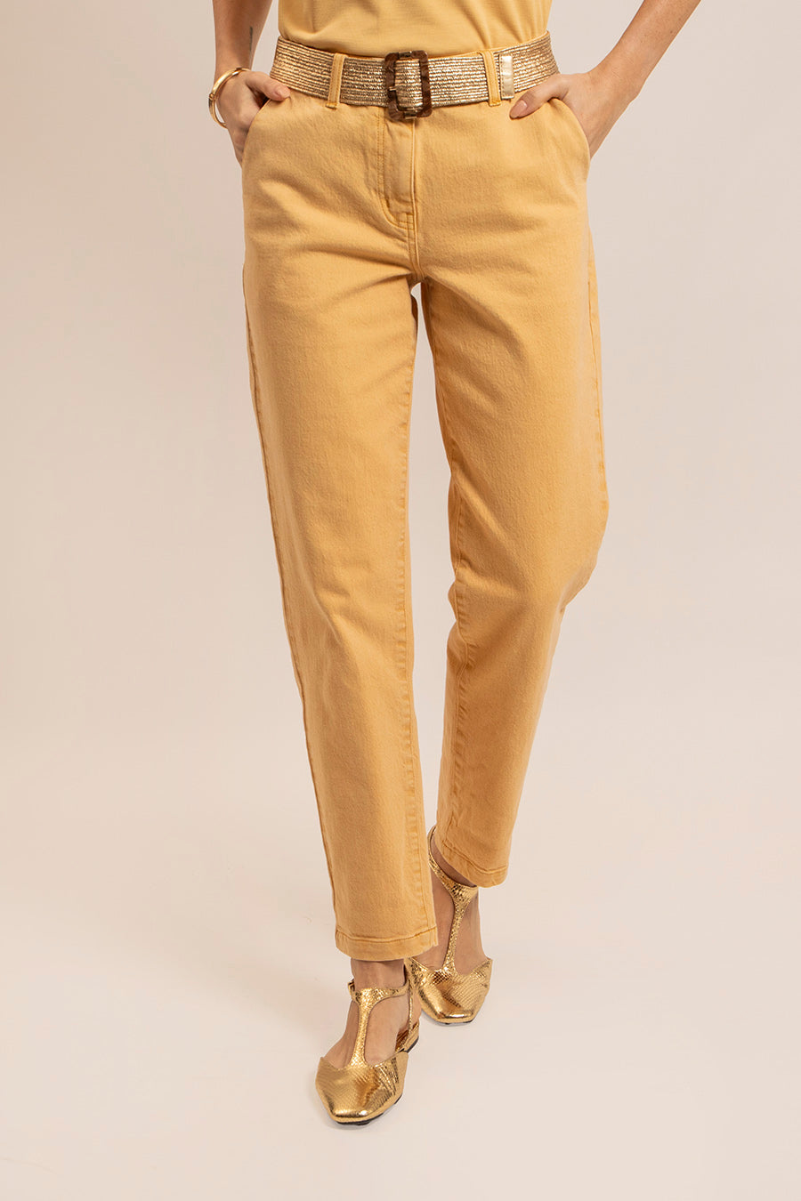 Pantalon large coloris paille | Elora