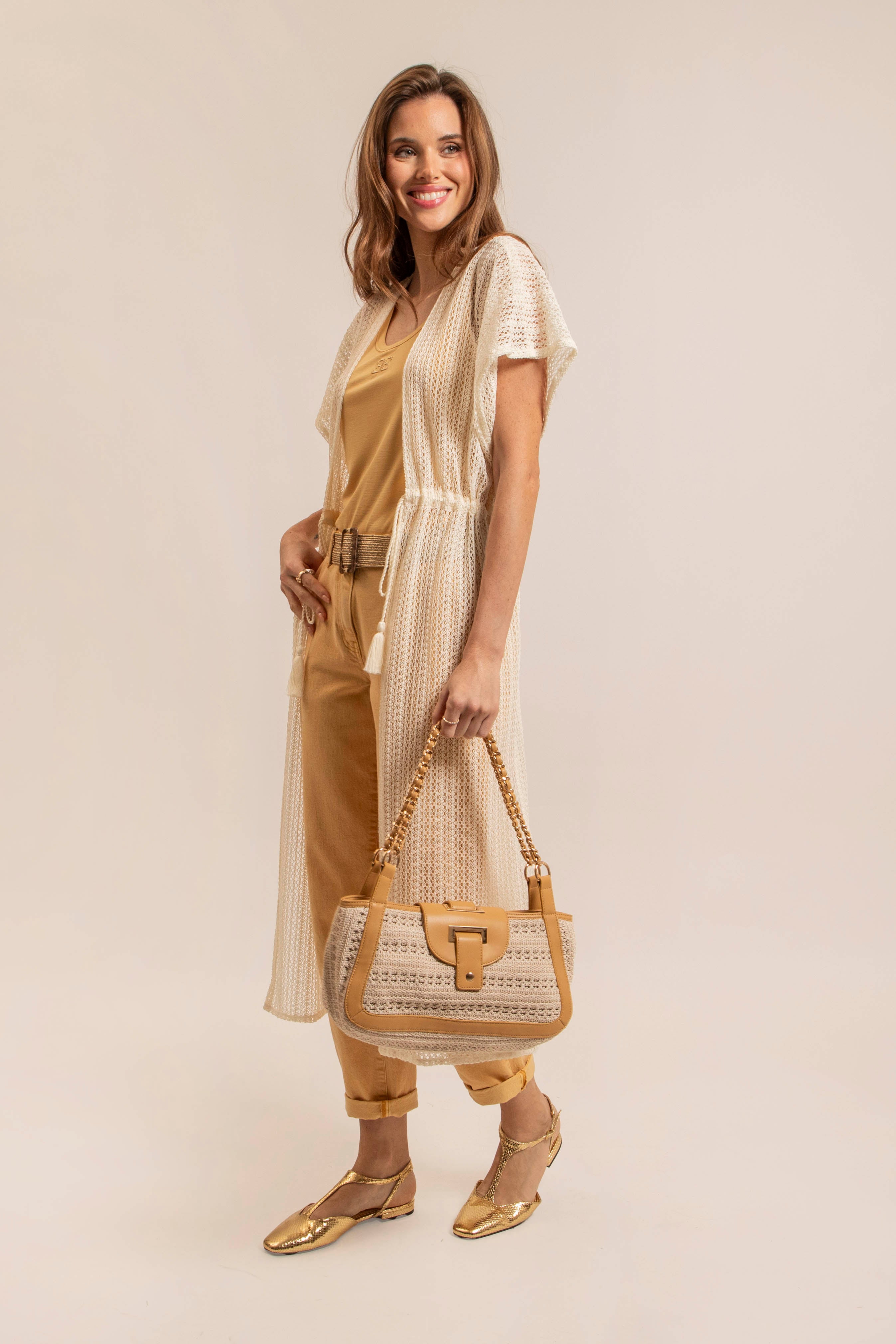 Long gilet en maille écru | Elora