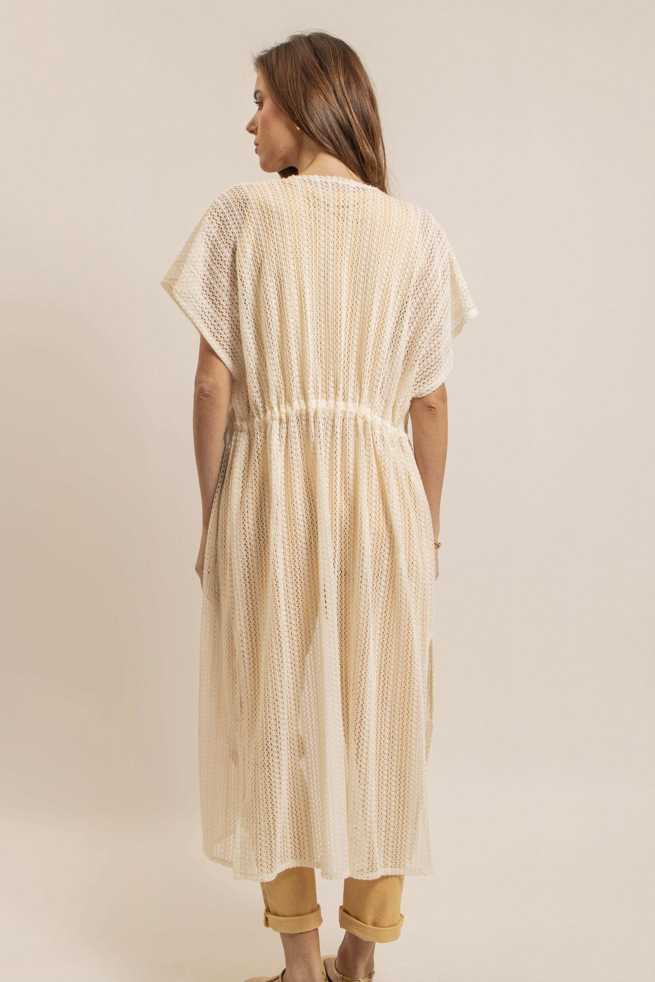 Long gilet en maille écru | Elora