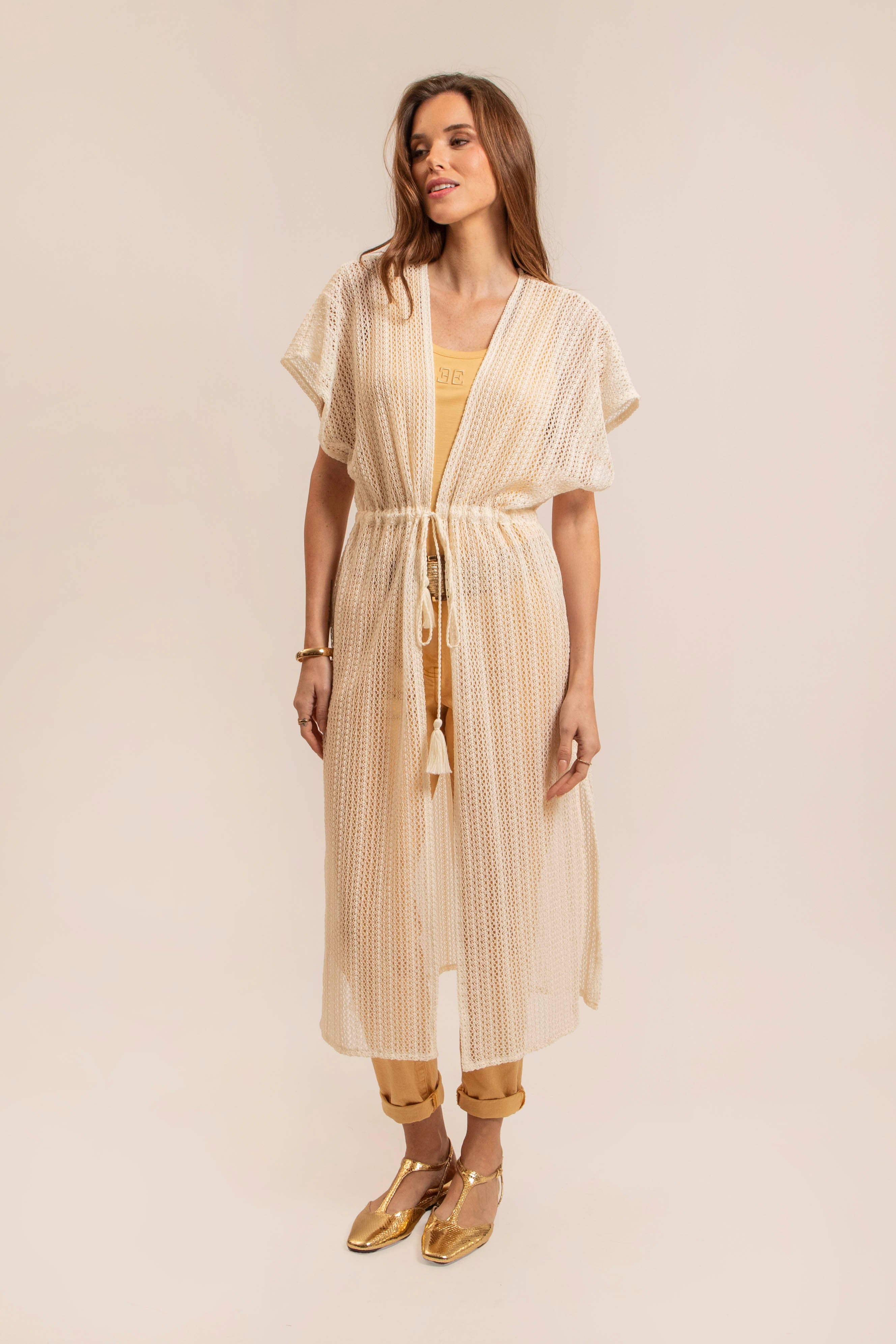 Long gilet en maille écru | Elora