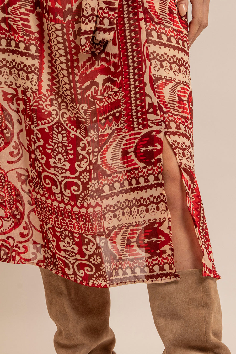 Robe longue imprimé rouge et beige | Elora