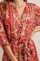 Robe longue imprimé rouge et beige | Elora
