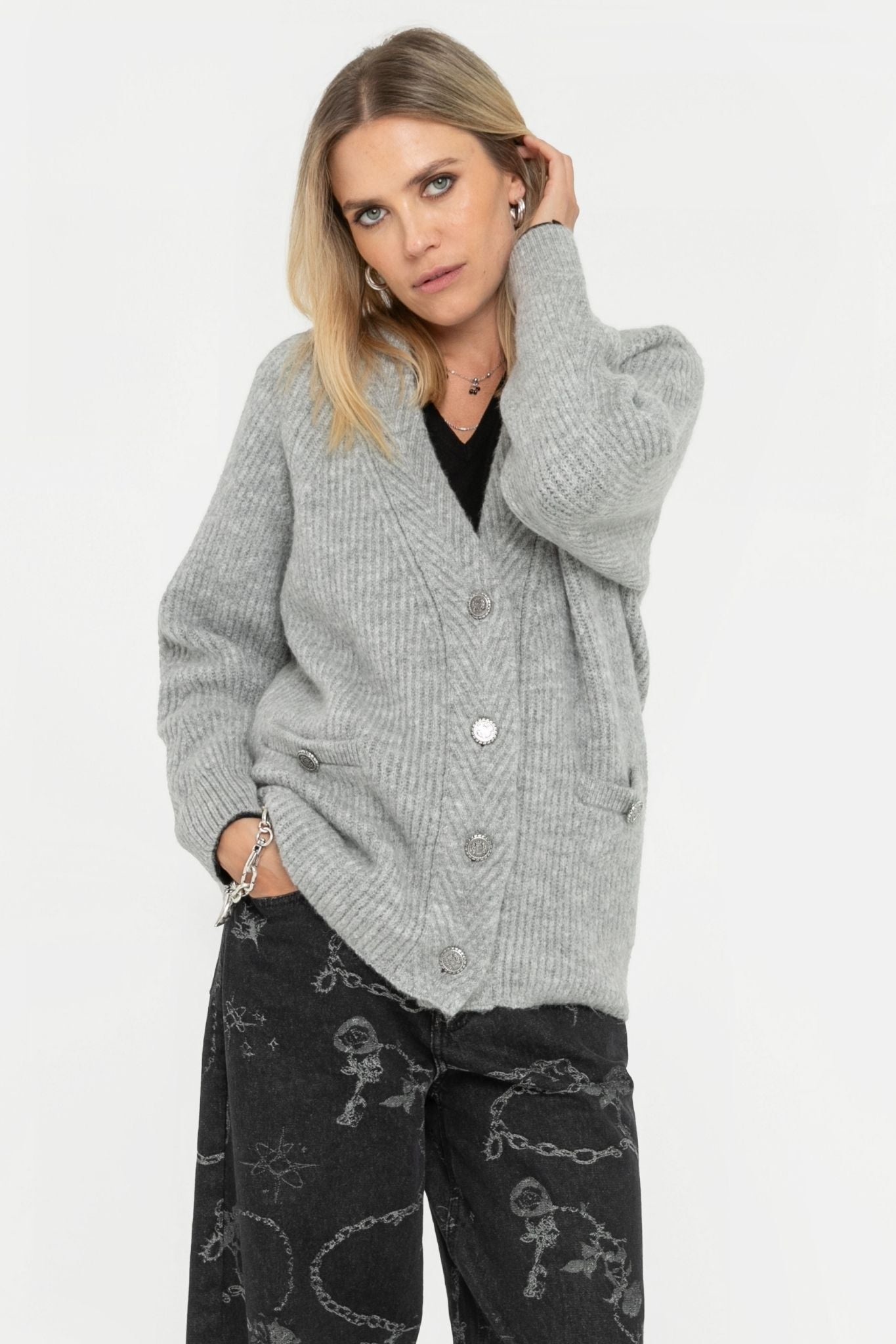 Gilet ample gris perle | Elora