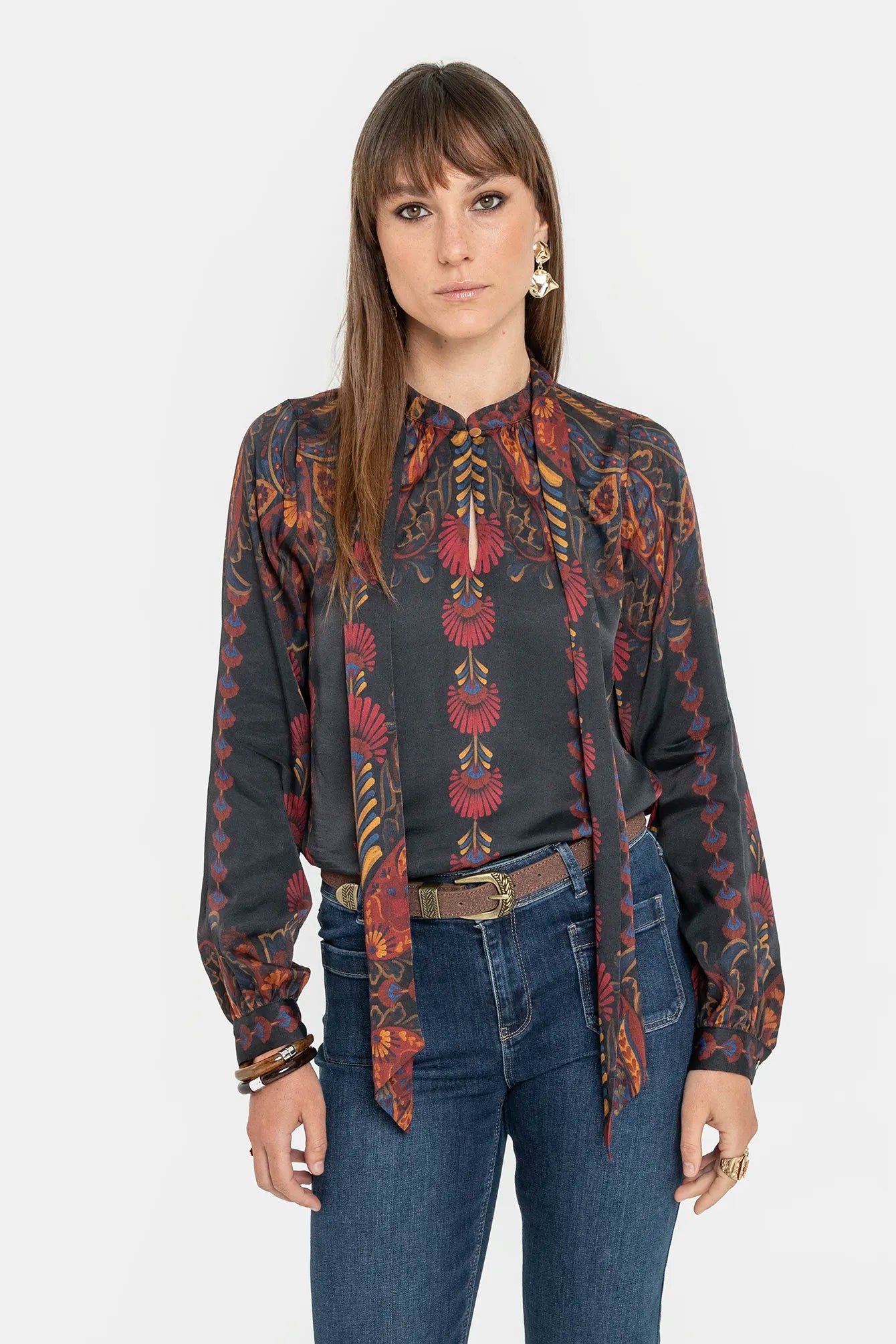 Blouse col cravate motif amérindien | Elora