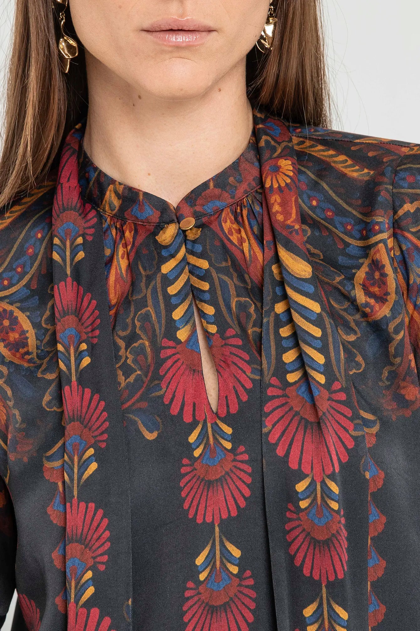 Blouse col cravate motif amérindien | Elora