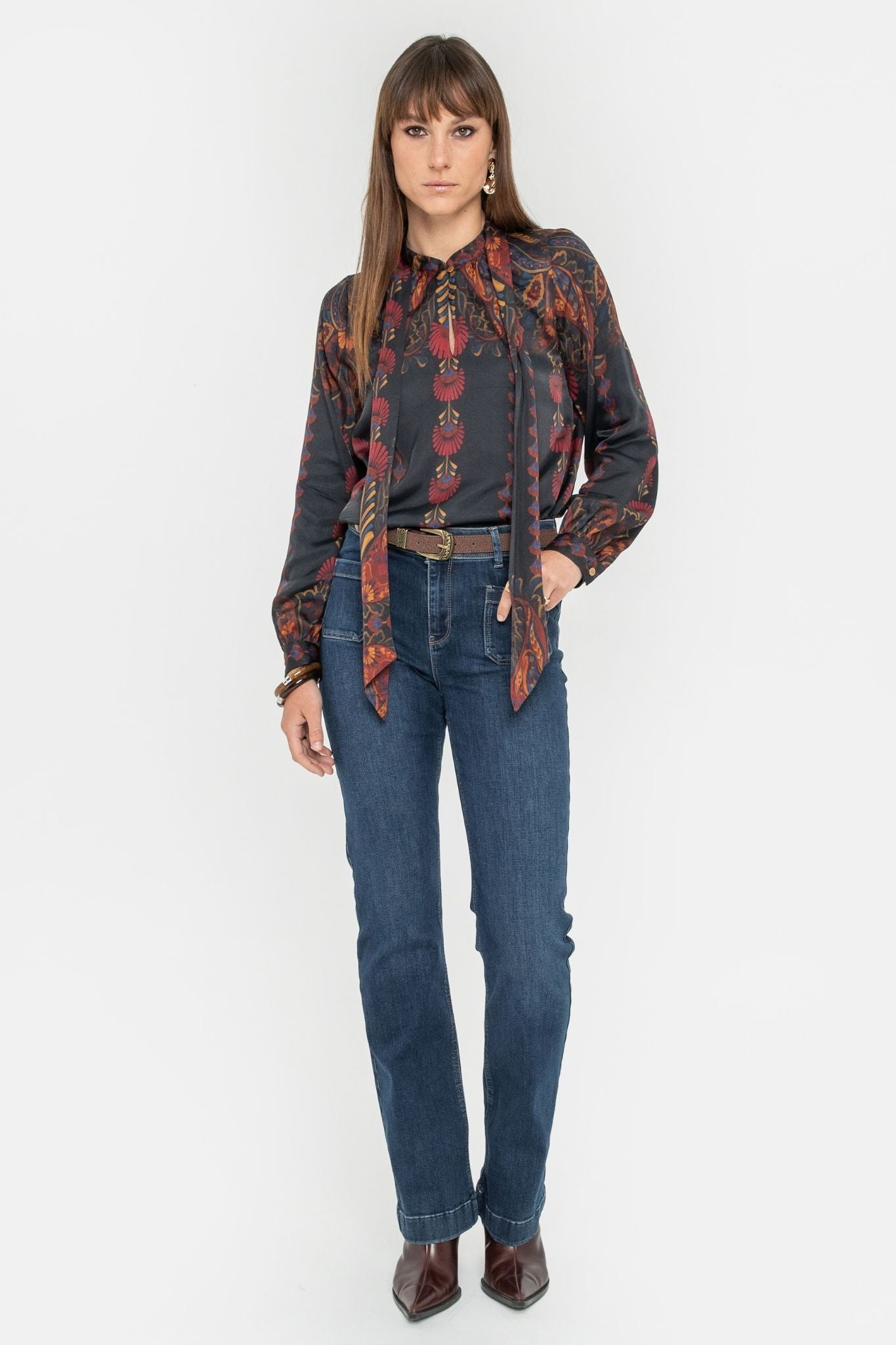 Blouse col cravate motif amérindien | Elora