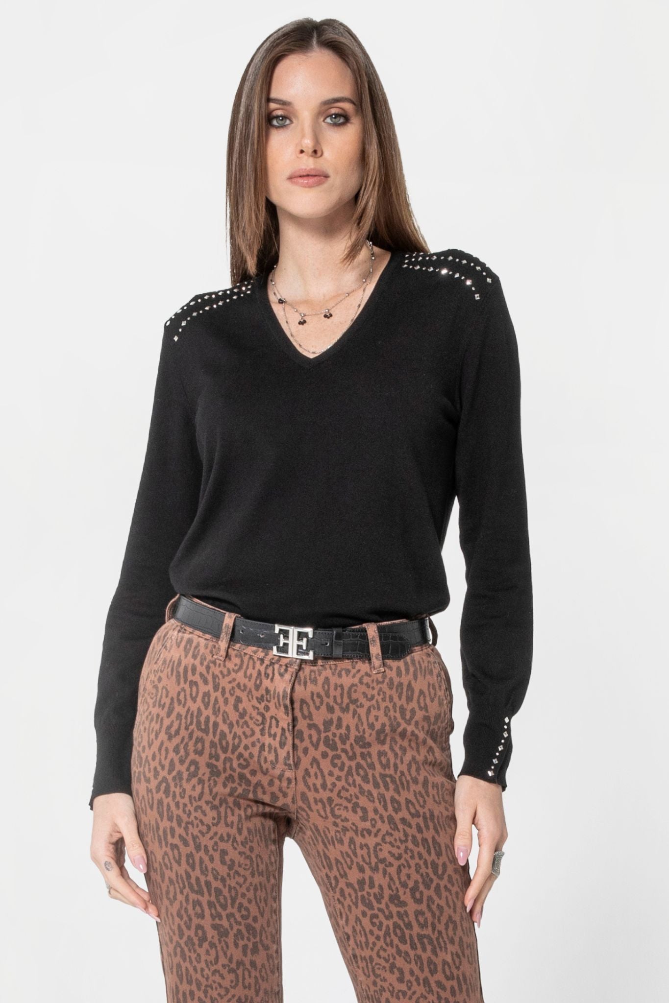 Ceinture cuir motif croco noir | Elora