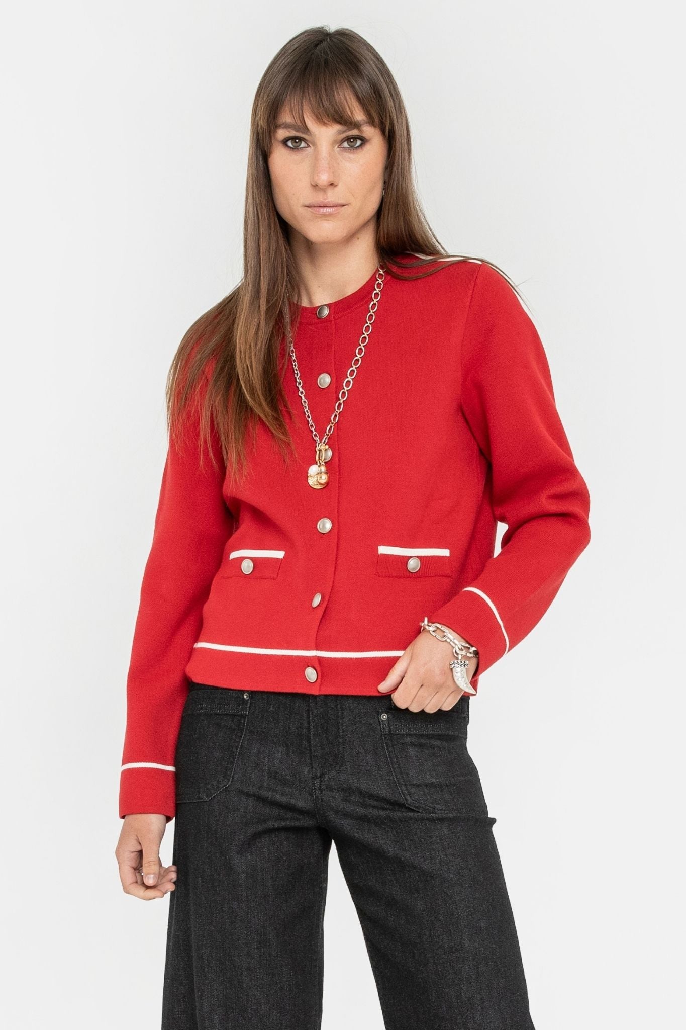 Gilet inspiration couture rouge et écru | Elora