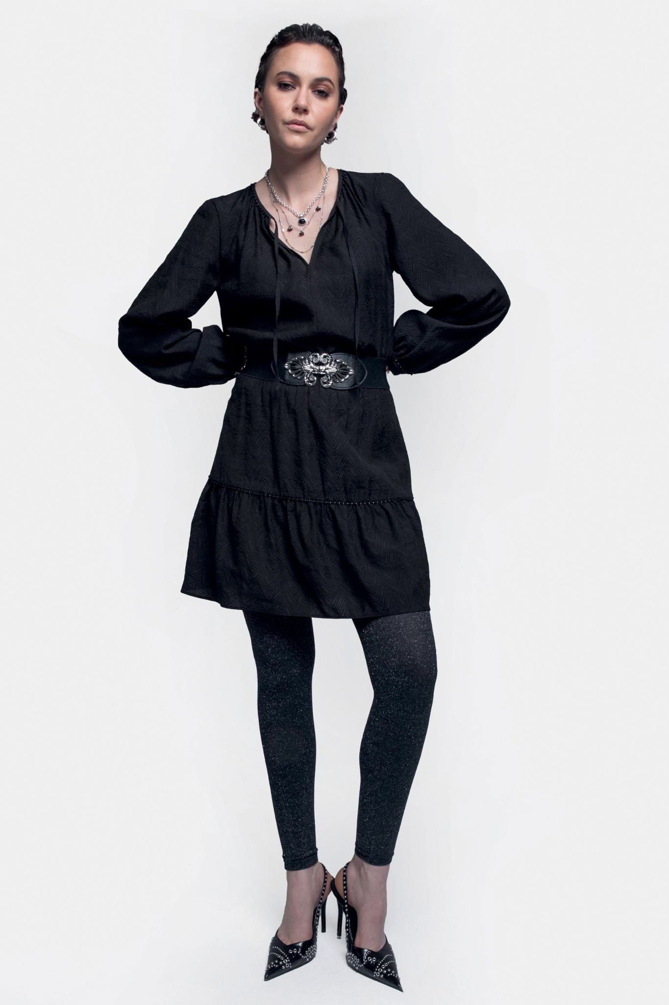 Legging opaque noir métallisé | Elora