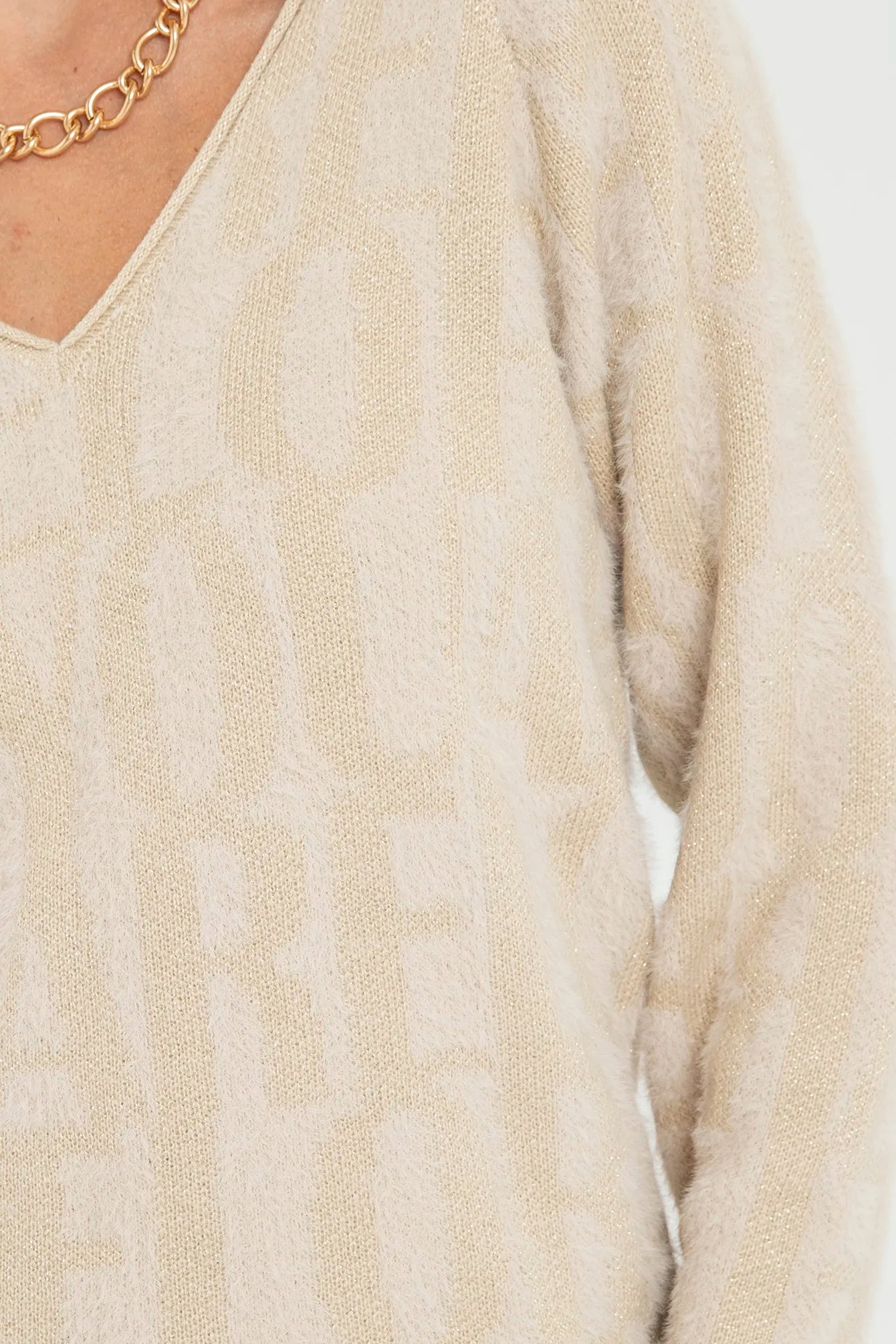 Pull à message écru et doré | Elora