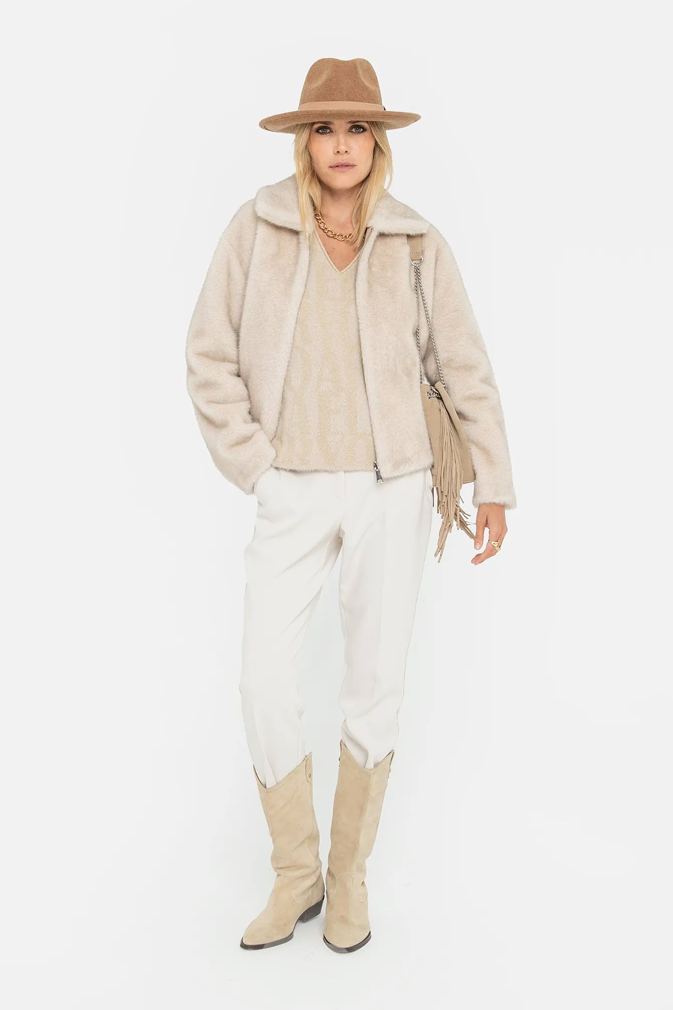 Pull à message écru et doré | Elora