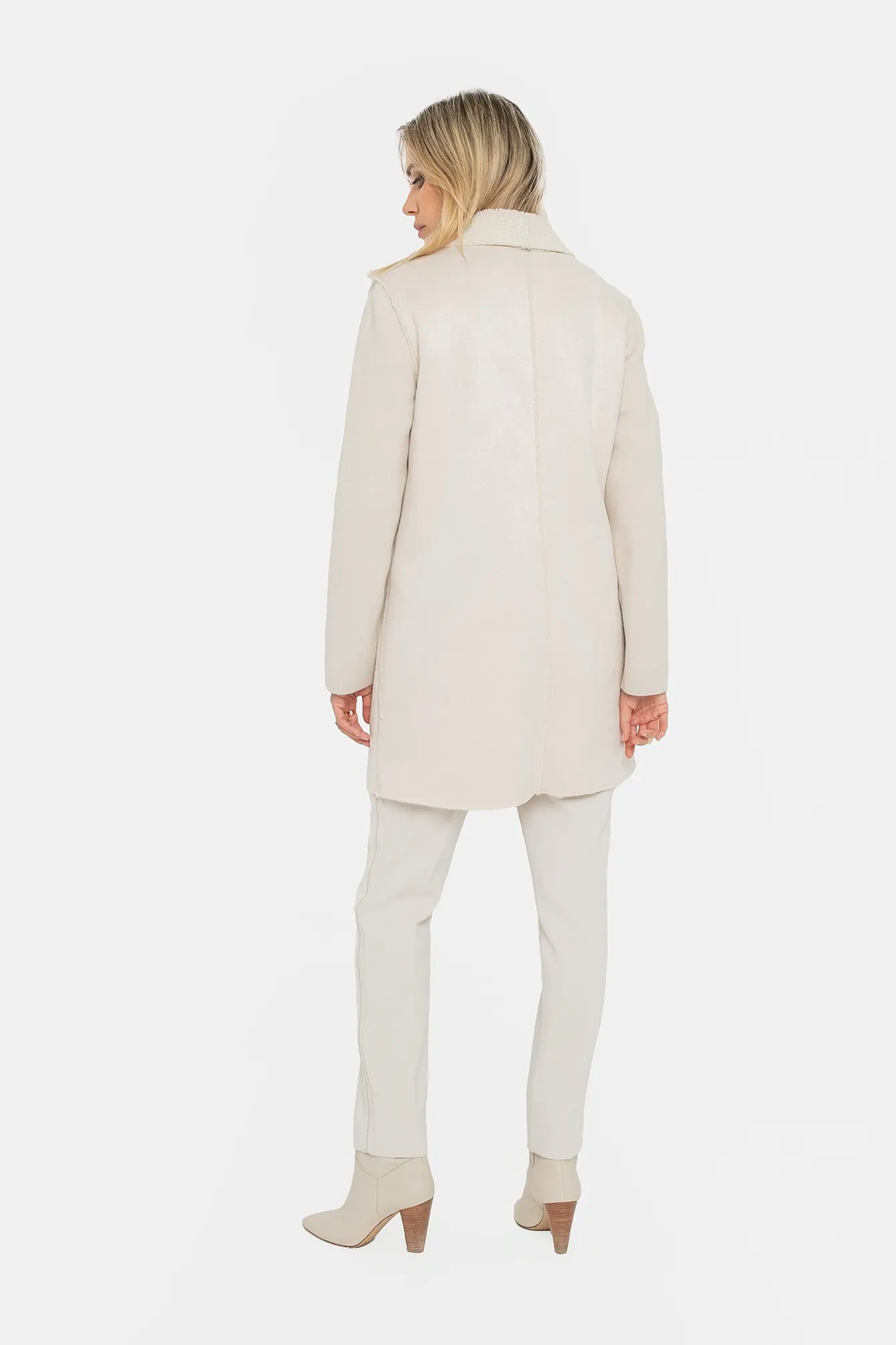 Manteau long bi matières écru | Elora