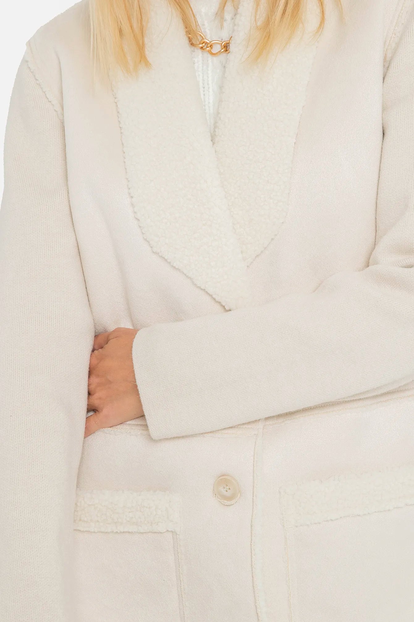 Manteau long bi matières écru | Elora