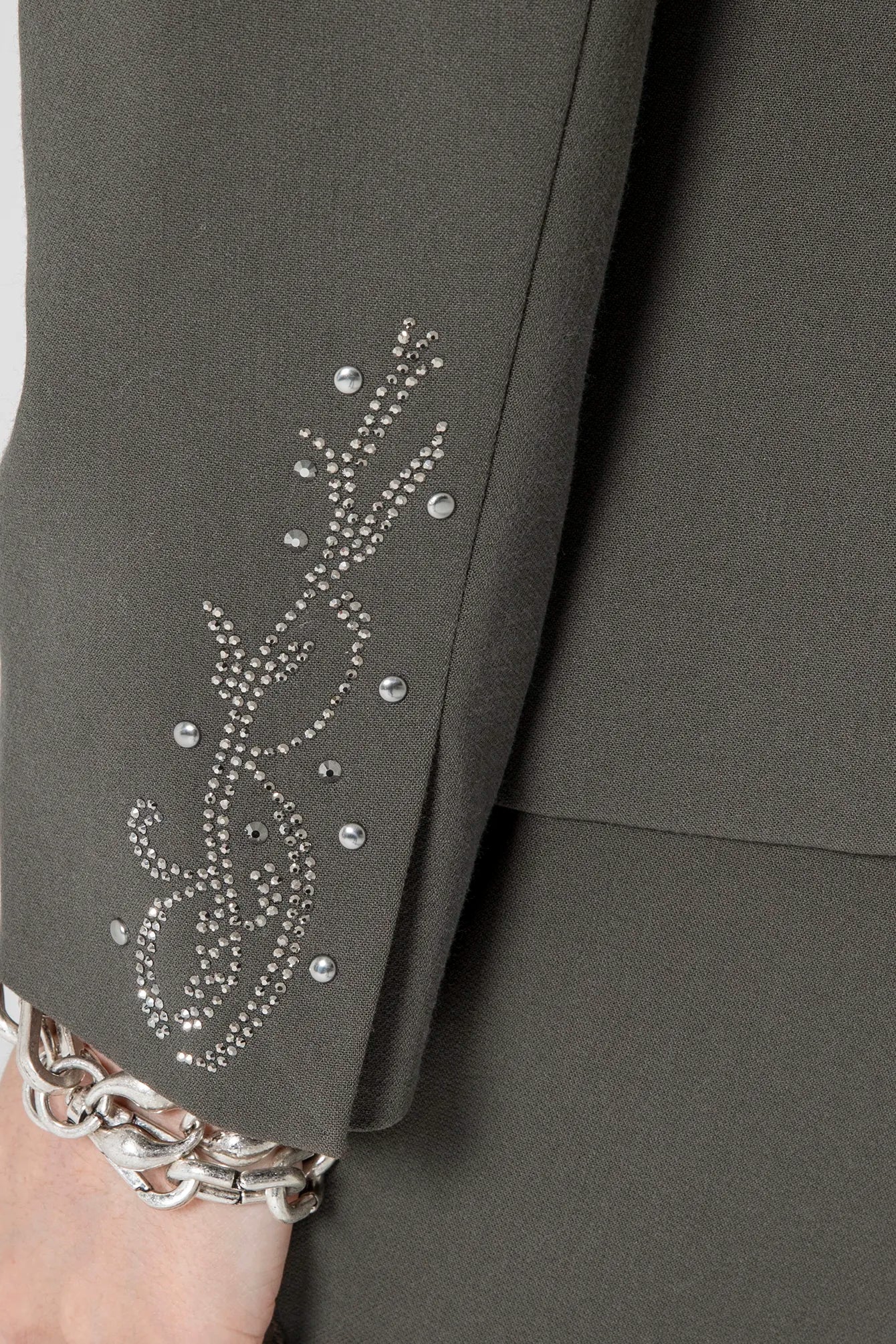 Veste tailleur à strass et clous kaki | Elora