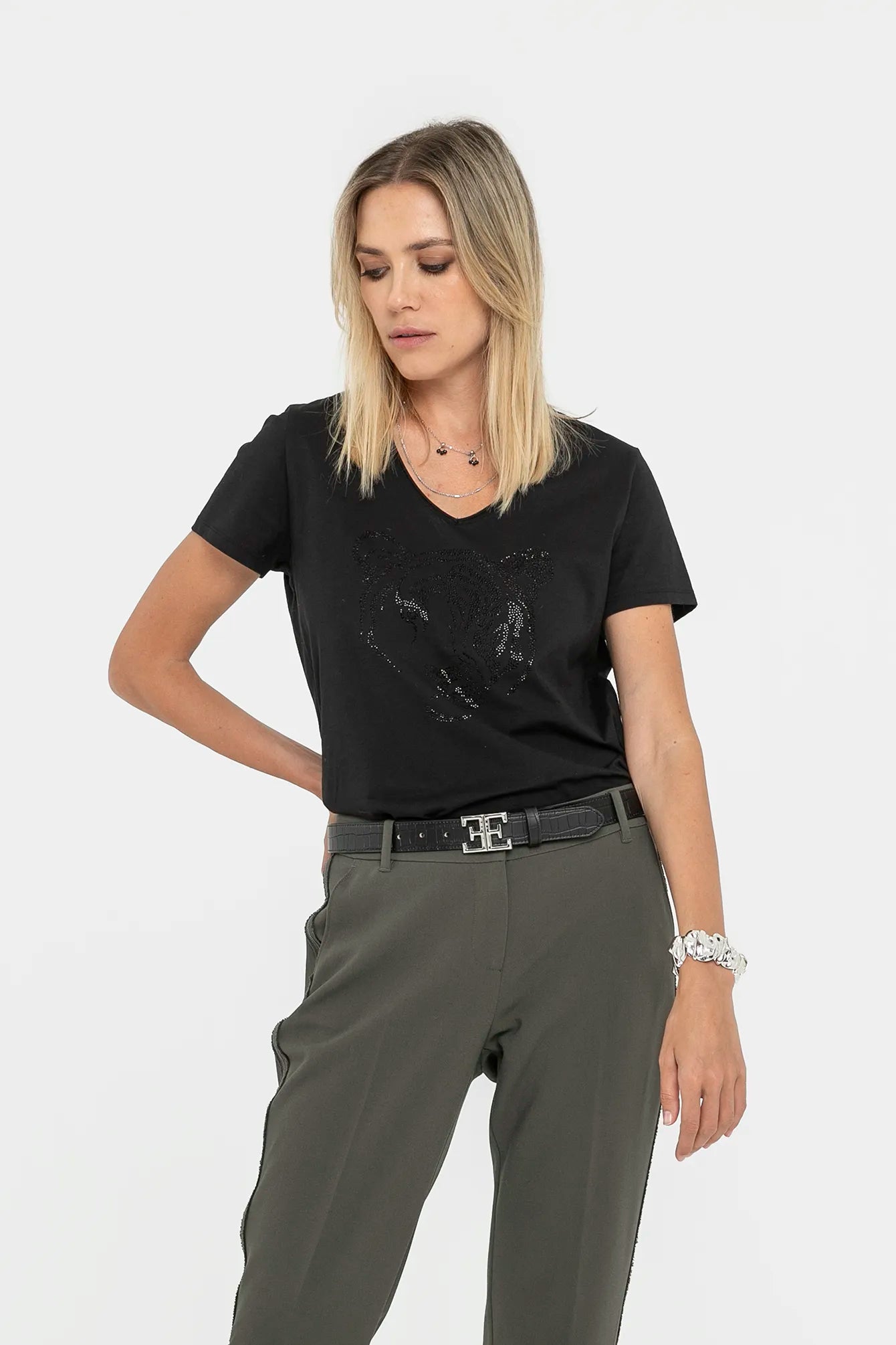 Tee shirt à strass noir | Elora