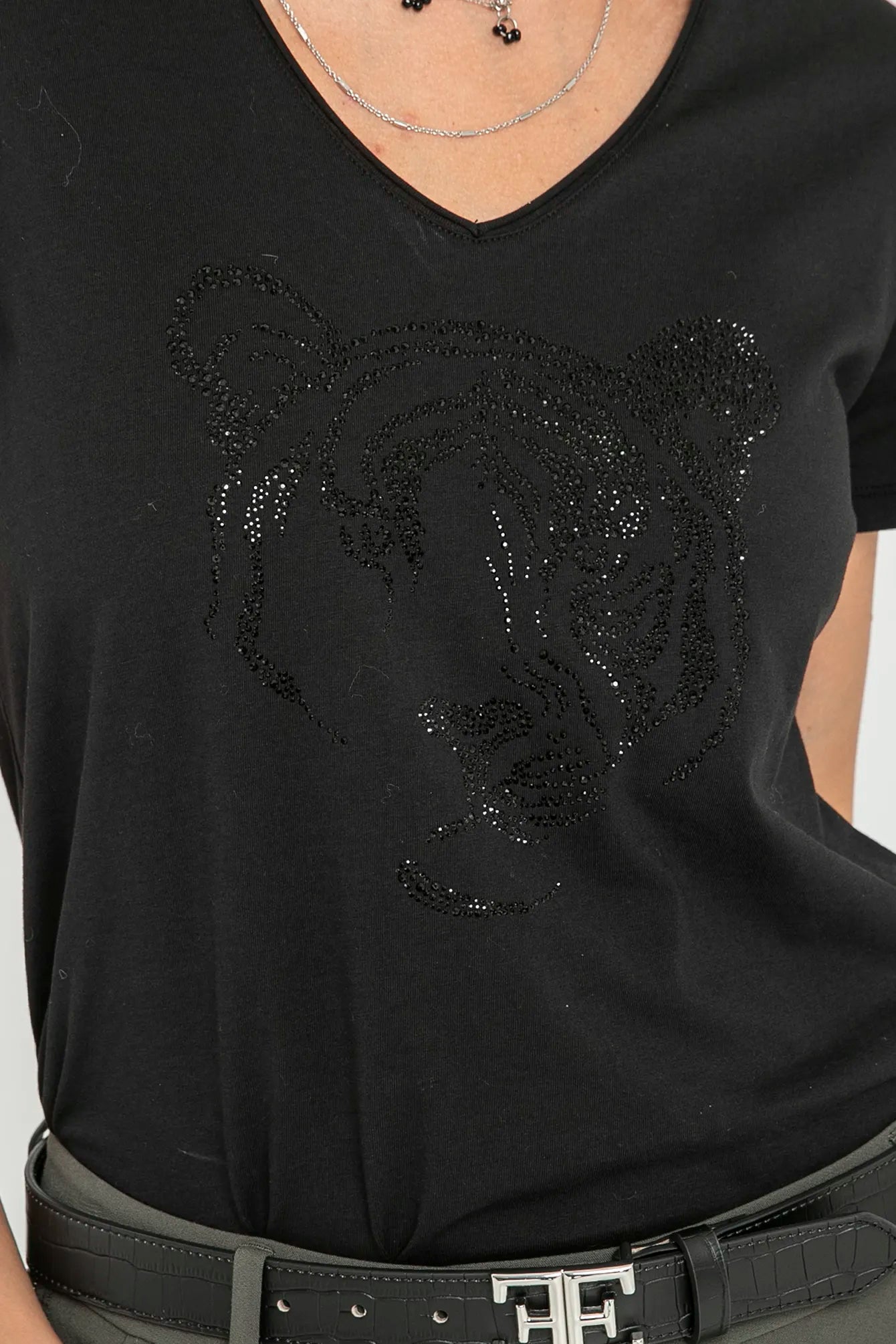 Tee shirt à strass noir | Elora