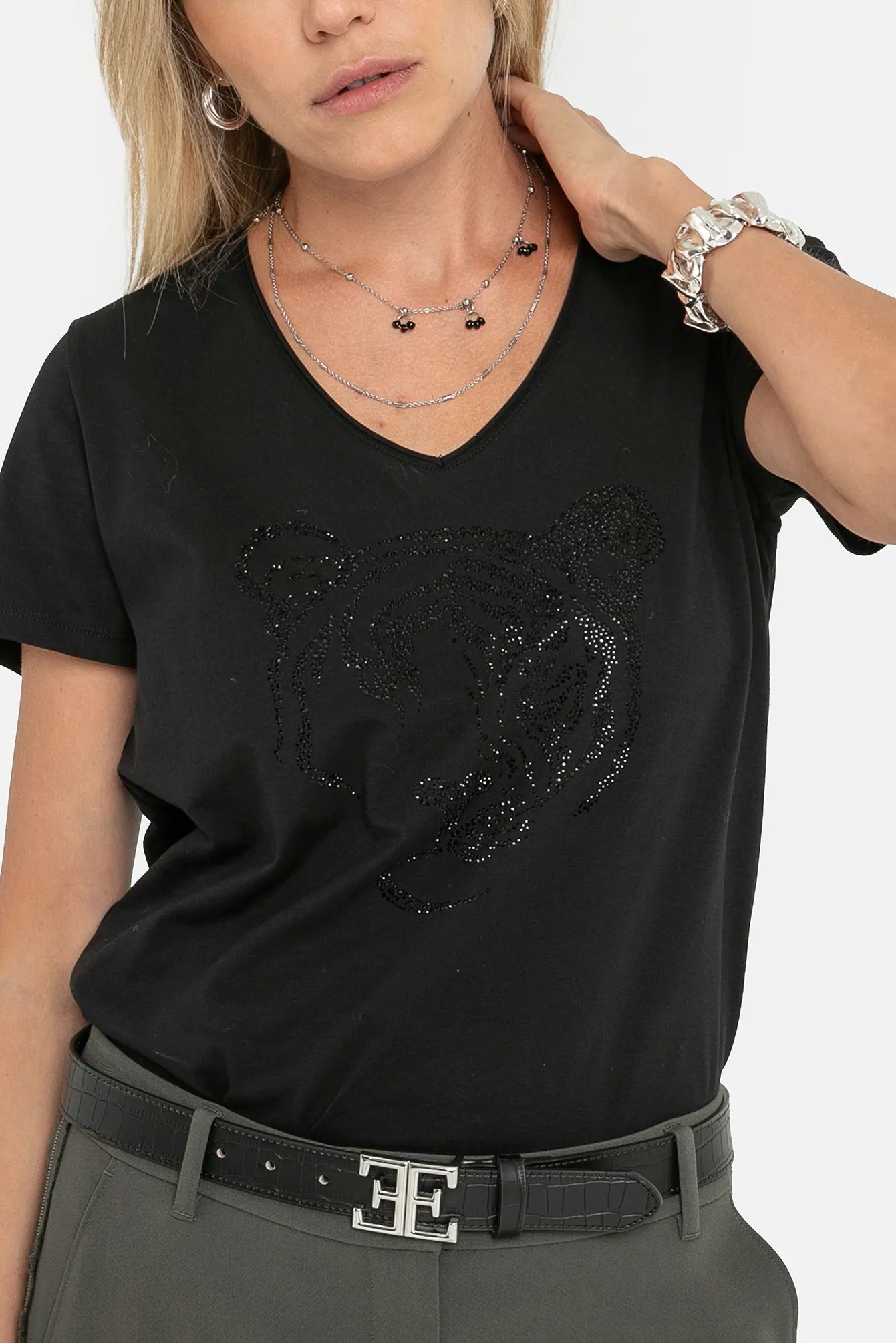 Tee shirt à strass noir | Elora