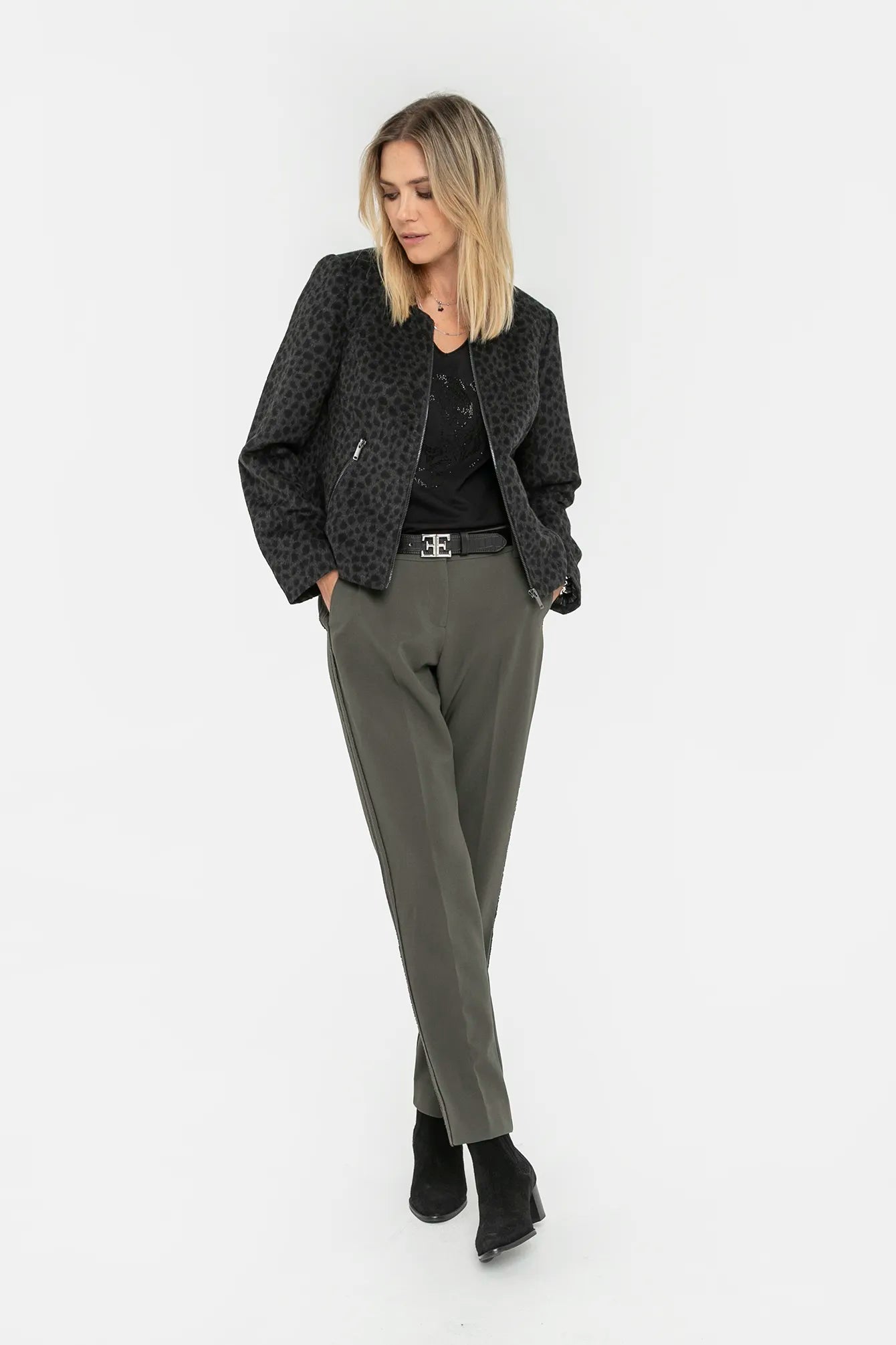 Veste inspiration couture imprimé léopard noir et gris | Elora