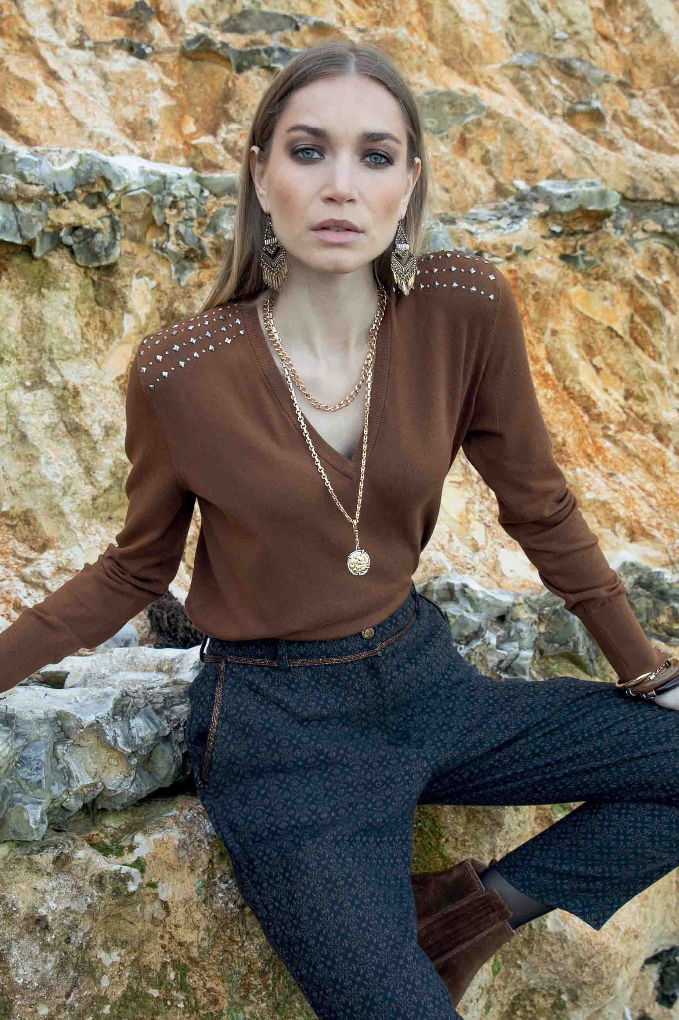 Pull clouté moka | Elora