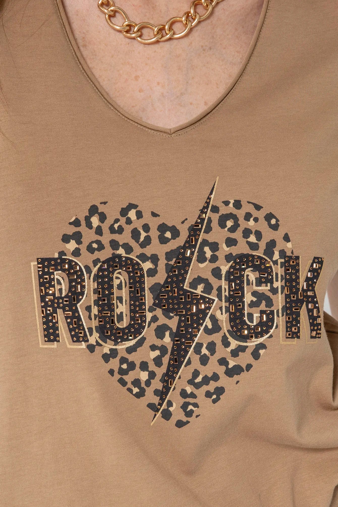 Tee shirt à strass avec message léopard | Elora