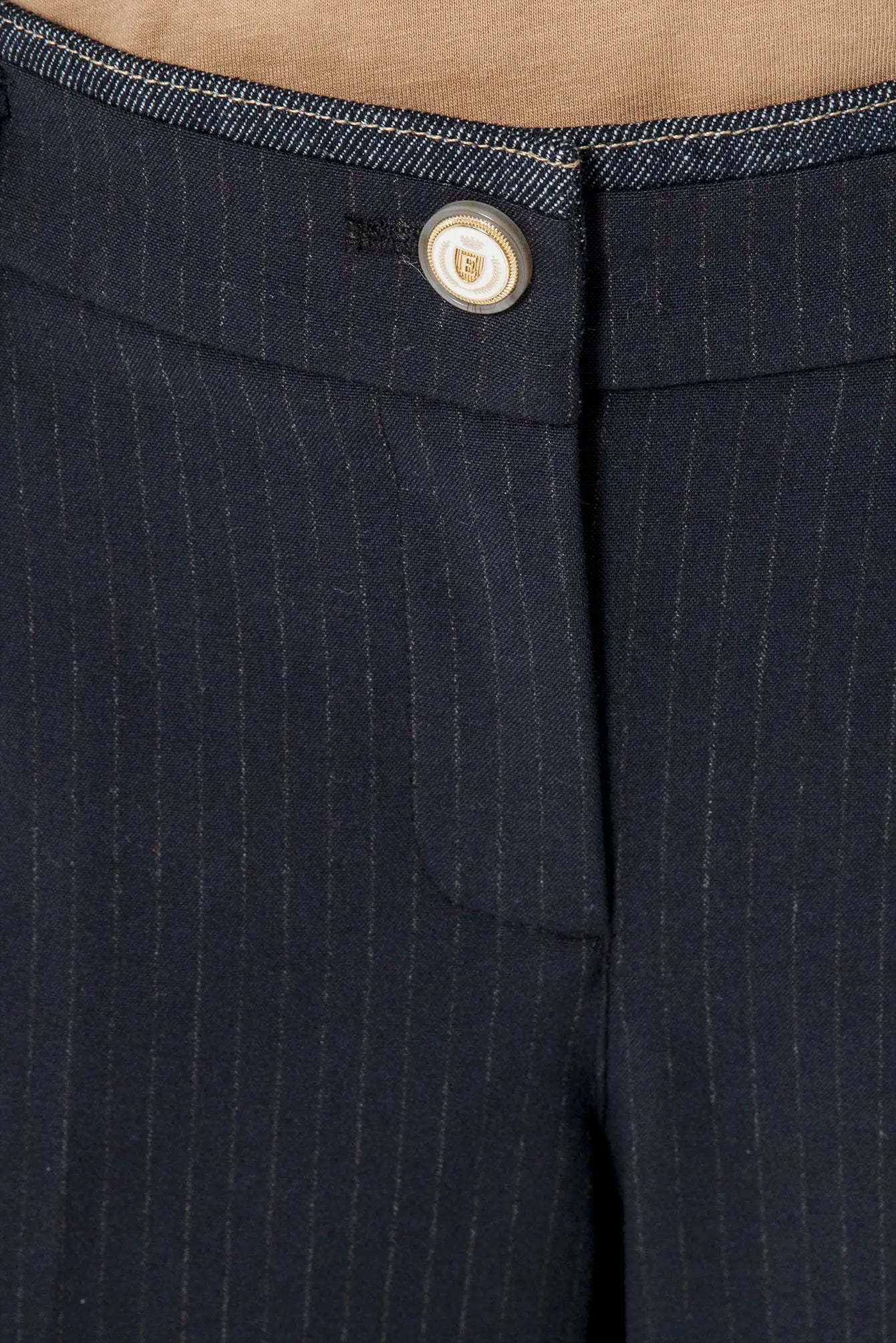 Pantalon bi matières rayé | Elora